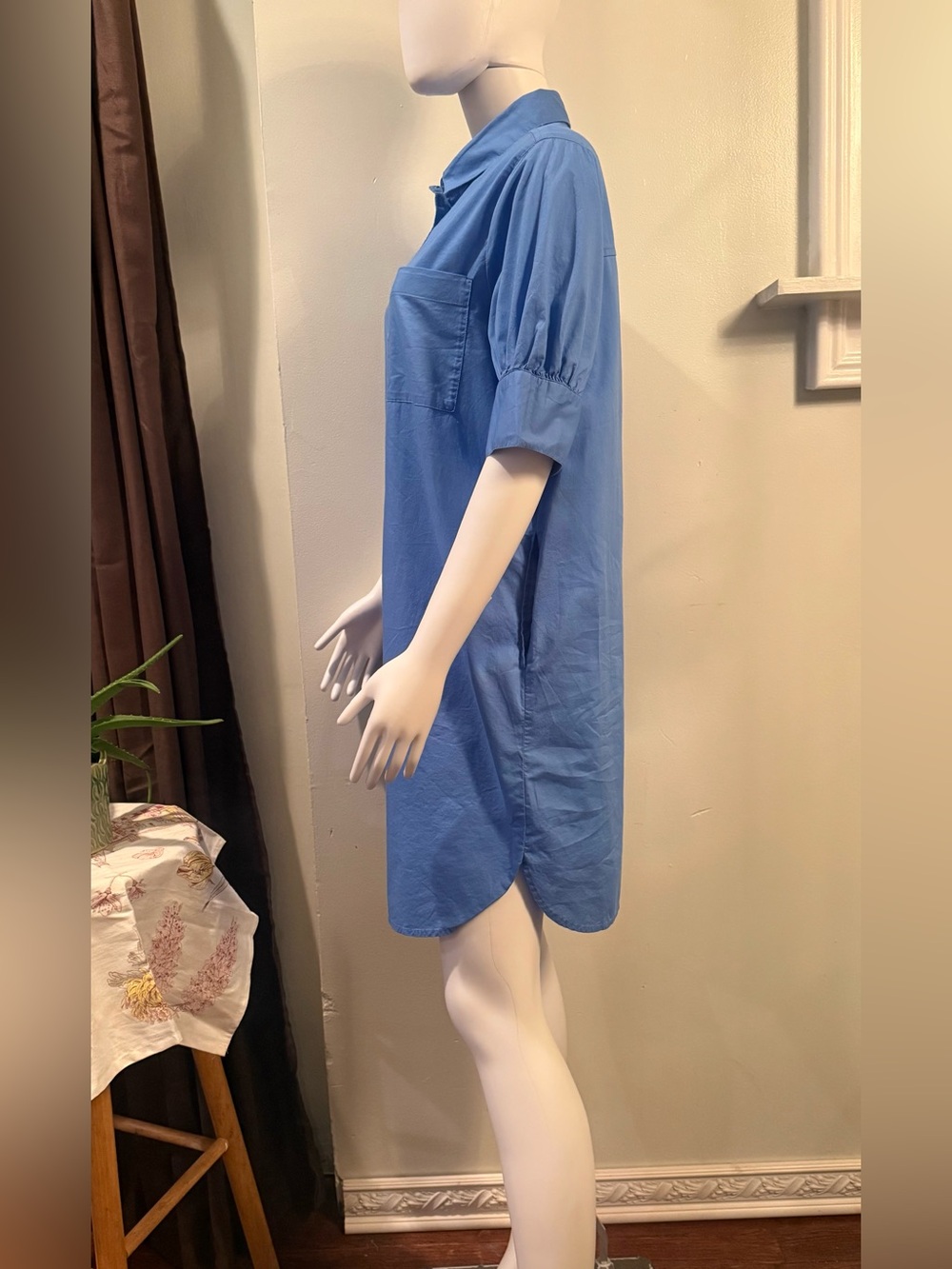 Old Navy Blue Short-Sleeve Button-Front Shirt Dress - Picture 4 of 9